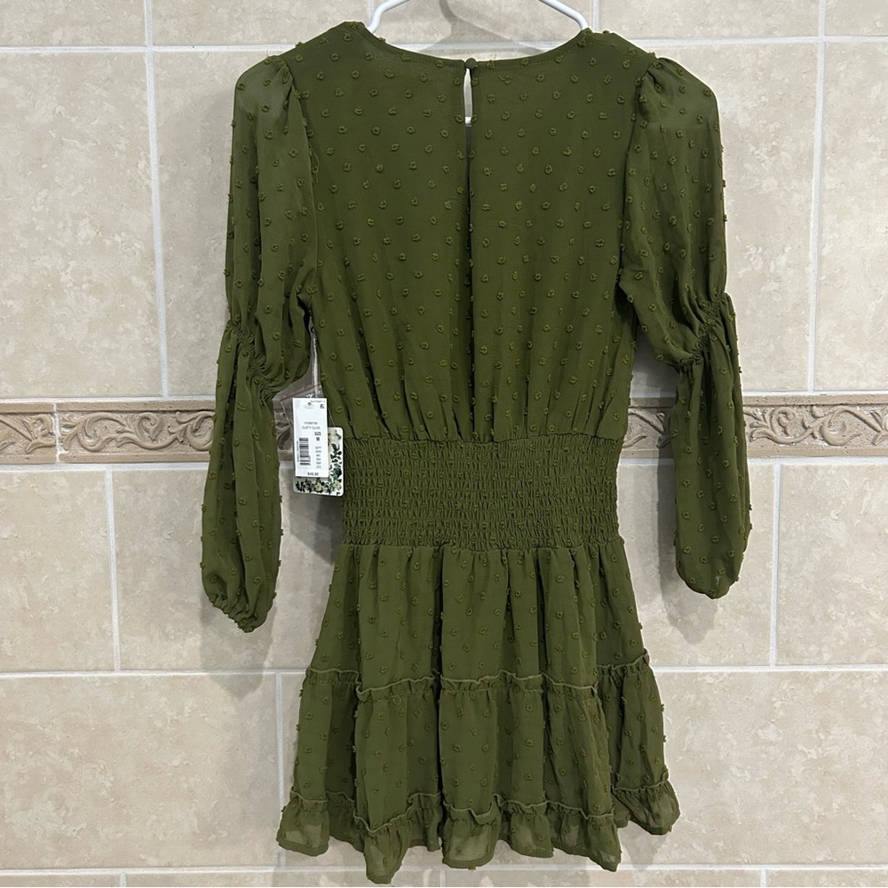 Chelsea & Violet Girls Olive Green Dot Dress - Picture 4 of 6